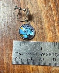 A209 Vintage Butterfly Wing Palm Tree Silver Tone Screw Back Dangle Earrings