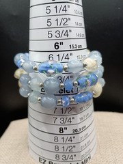 Vintage Venetian Glass Floral Beaded Bracelet Blue Moonglow Lucite Wrap Adjusts