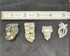 Vintage Lot of 4 Clear Rhinestone & Faux Pearl Dress Clips-1930’s-40’s