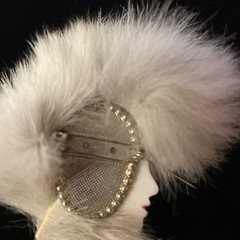 Vintage 1980’s Art Deco Style Lady Profile Brooch Fur Mohawk White Face Eyeliner
