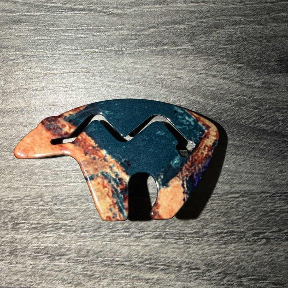 Vintage 1990 Heartline Native American Tribal Bear Brooch – 2.5″ inches