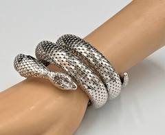 Vtg Whiting & Davis Mesh Snake Bracelet, Triple Coil