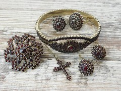 Vtg Antique 900 Silver Bohemian Garnet Bracelet Ring Necklace Pin Pendant Lot