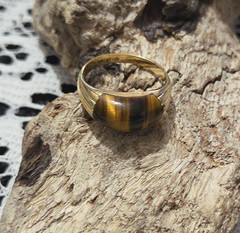 Vtg Signed Uncas Tiger’s Eye Ring 14K GE Gold Electroplate Sz 9 Boho Ring W66
