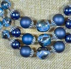 Vintage Japanese Aqua Blue Pearl Necklace (Faux ) Multi Strand Statement Jewelry