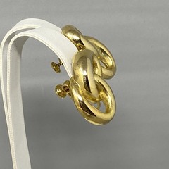 Gold Tone Clip On Earrings Double Link Dangle Drop Knotted Screw Back 1.25″