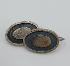 VTG 925 Mexico Oval Oxidized Gray 1in Earrings Sterling Silver 13g Rustic Estate
