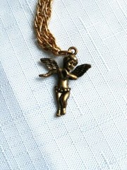Vintage Gold Tone Necklace 12 Inches & Angel Charm – As Pictured –