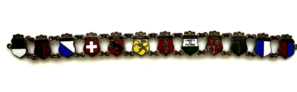 Vin Enamel Souvenir Crests Flags Province Link Bracelet 6.75” Needs Clasp