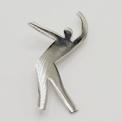Modern Abstract Dancer Brooch Silver Tone Minimalist Silhouette 1990s Figure Pin