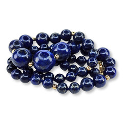Vintage Graduated Lapis Lazuli and 14KT Gold Beads Clasp Necklace 17.75 Inches