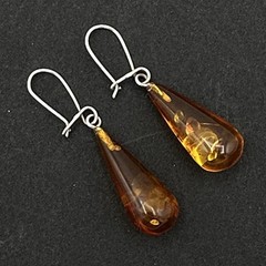BALTIC AMBER teardrop earrings – sterling silver lever-back cognac dangle drop