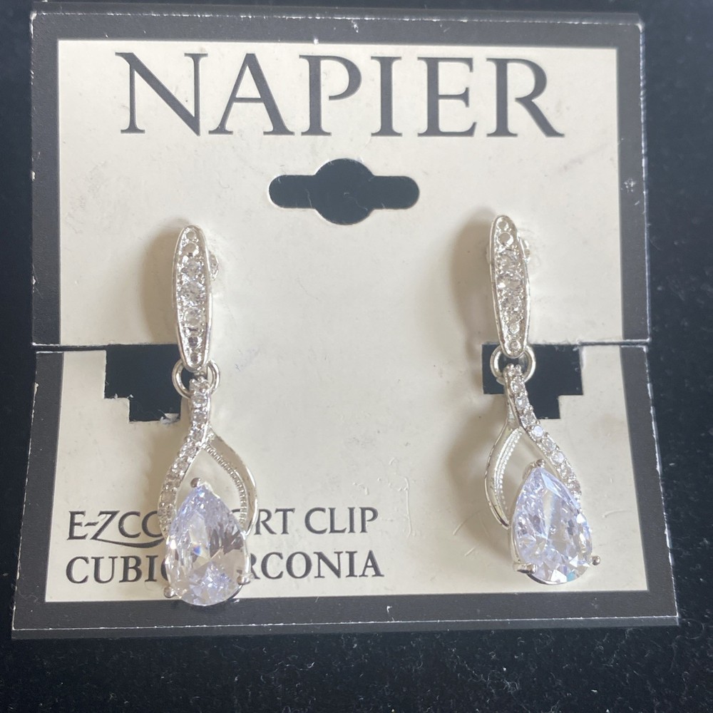 Napier Silver Tone Drop Dangle Clip On Earrings