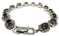 Vintage 925 Garnet & Marcasite Bracelet ~ 5mm x 6.5mm Garnets ~ 8″ long ~ Wt. 23