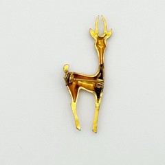 Green Eyed Gold Tone Gazelle Ornate Brooch Pin