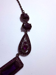 Vintage Purple Acrylic Victorian Style Necklace Gothic Retro Witchy Gunmetal