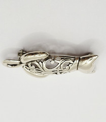 Cat Kitty Kitten Open Filigree Sterling Silver 925 Jezlaine Vintage Brooch Pin