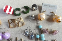 Vintage pierced earrings lot 14 pairs 50s-60s groovy funky mod plastic Monet hip