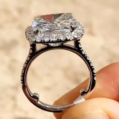 5 CT Cushion Cut Moissanite Halo Wedding Engagement Ring 14K White Gold Plated