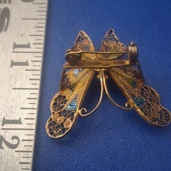 Vintage 800 Sterling Silver Filigree Enamel Butterfly Pin/ Brooch