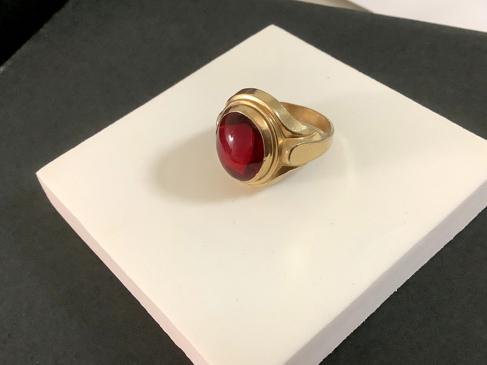 VTG/Antique Art Deco gold filled?rolled?red glass signet ring size 5.25 unsigned