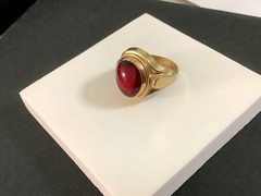 VTG/Antique Art Deco gold filled?rolled?red glass signet ring size 5.25 unsigned