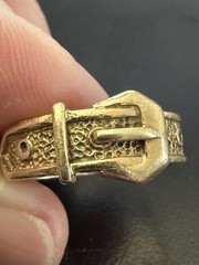 Vintage 9K Yellow Gold Buckle Ring, Size 8 4.2g