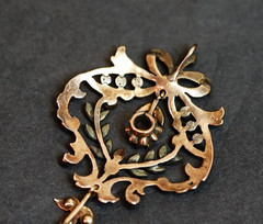 19c. Victorian Art Nouveau Rose 8К Gold Rose-Cut Diamond Ruby Necklace Pendant
