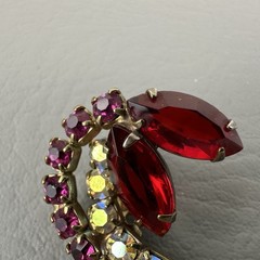 Vintage Clip Earrings Red Pink AB Rhinestone Gold Tone