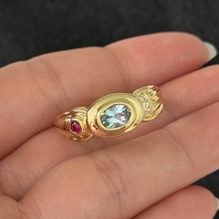Ross Simons 925 Sterling Silver Gold Vermeil Blue Topaz Multi Stone Ring Size 10