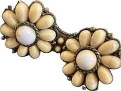 Vintage Floral Cluster Bracelet Faux Ivory Cabochon Brass Tone Boho Statement