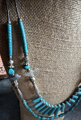 Vintage Double Strand Faux Turquoise Native American Style Fetish Necklace