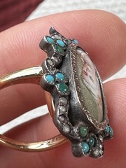 Antique Victorian era 14k Gold Silver Top Pearl Miniature Portrait Ring