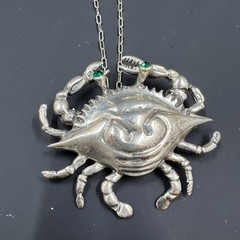 Green-eyed Sterling Silver Crab 1998 Pin / Ornament