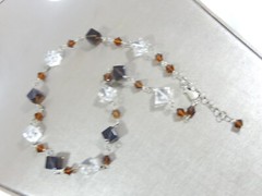 925 STERLING SILVER ROCK CRYSTAL & SMOKY QUARTZ MODERNIST CUBIST 18″ NECKLACE
