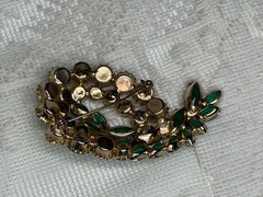 Vintage Brooch Green Marquise and Aurora Borealis Rhinestones AB Prong Set