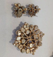 Vintage Juliana DE Topaz AB Crystal Rhinestone 5 link bracelet, brooch, earrings