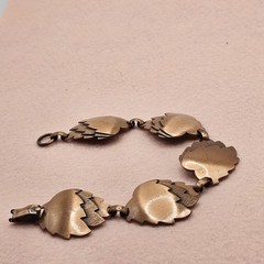 Vintage Copper Leaf Panel Link Bracelet Sz 7.5 Original Sticker Western
