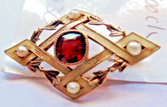 Antique Appraised 1920-30s Natural Seed Pearl Almandine Garnett 14K Gold Brooch