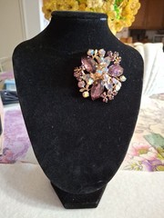 Vintage Aurora Borealis Deep Pink Lavender Purple Rhinestones & Lava Glass