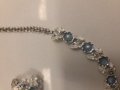 Vintage Judy Lee Necklace, Bracelet, Clip Earrings. Silver & Blue