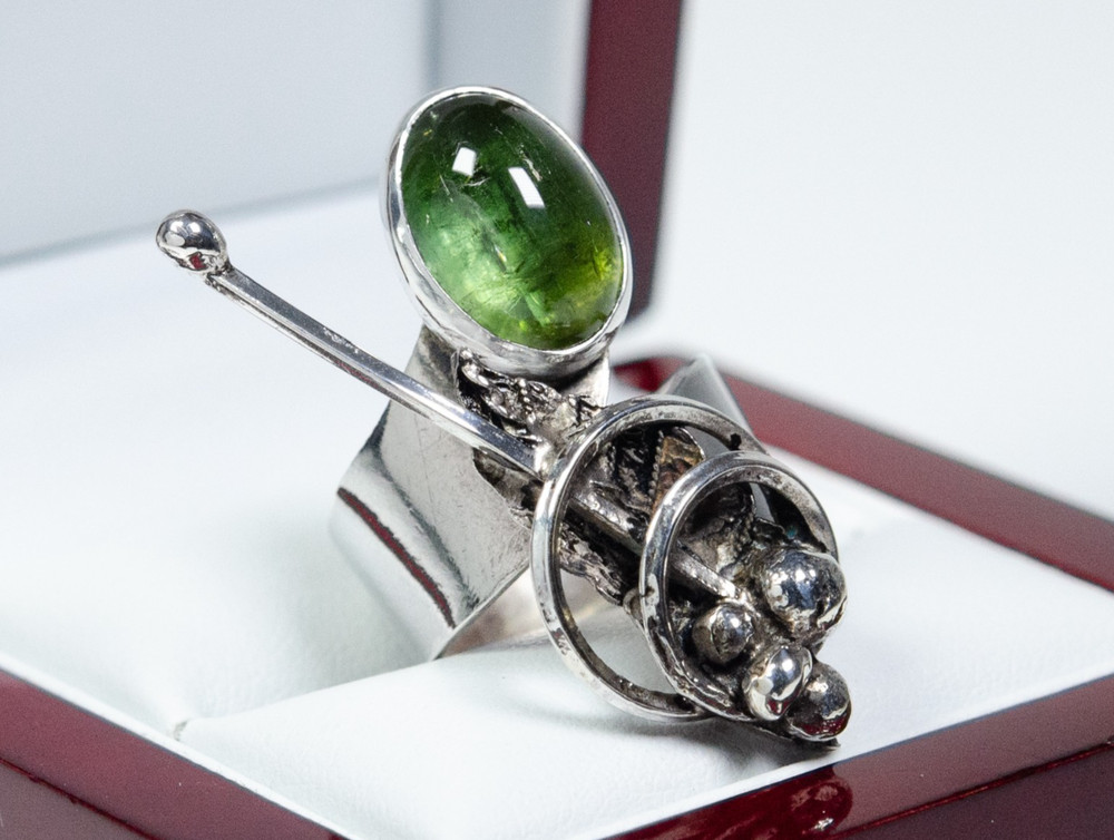 925 Silver Vintage Designer Ring 5.50 ct Natural Green Tourmaline Handcrafted