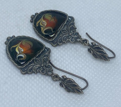 Vintage earrings. USSR porcelain. Hand painted. Enamel.Russian. Finift . 7.99 g.