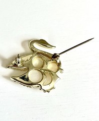 Vintage 1970s Swan Mother of Pearl Discs Brooch Pin Gold Tone Romantic Nautical