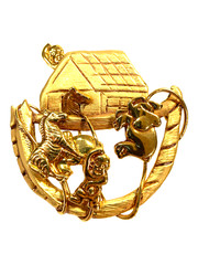 Birch Hill Gold Noah’s Ark Brooch New on Card Dangling Animal Boat Pin