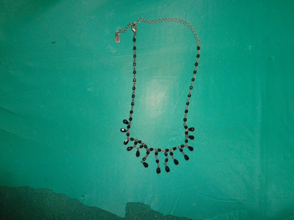 1928 Antique Silvertone Black Glass Beaded Necklace