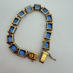 Vtg Blue Stone Tennis Bracelet Gold Over Sterling Silver Thailand UTC QVC Design