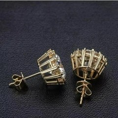 Art Deco Vintage Style Round Lab Created Diamond 14K Gold Finish Stud Earrings