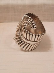 Vintage 1940’s Taxco JAL Sterling Silver Feather Clamper Bracelet