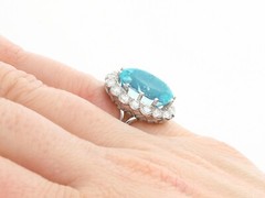 Vintage 7.65 Ct Aquamarine and 1.02 Ct Diamond 18k White Gold Cocktail Ring